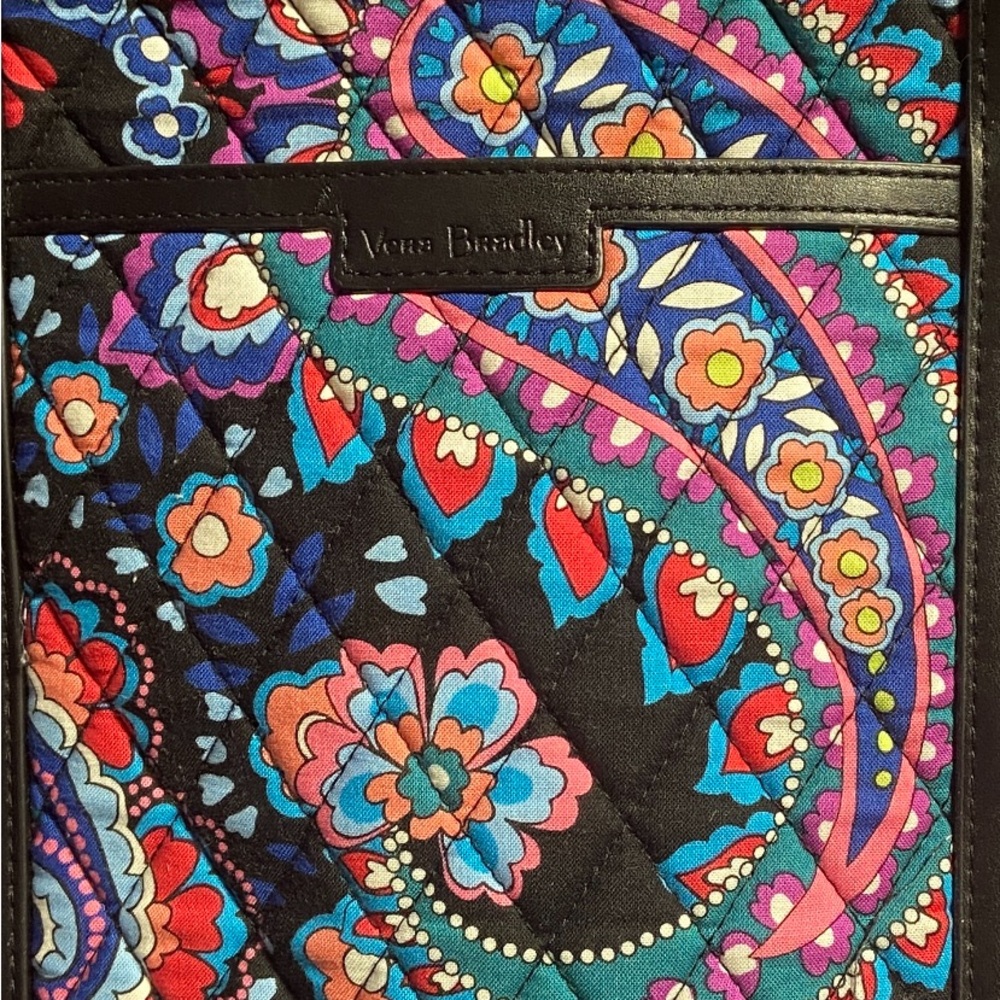 VERA BRADY FLORAL Parisian paisley TOTE WITH Blk LEATHER STRAPS 14in strap - Picture 11 of 12